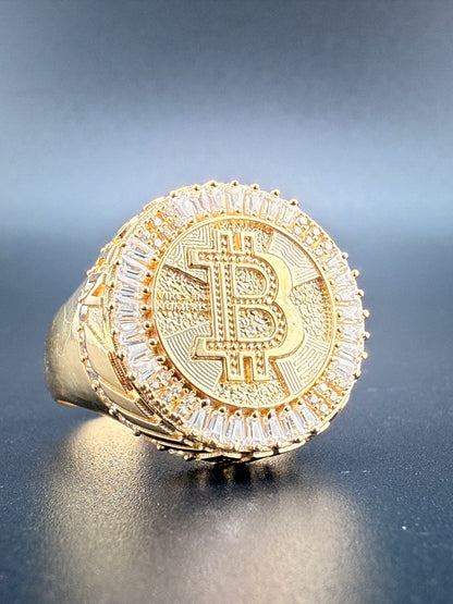 10K Gold Bitcoin Men's Ring with CZ Diamonds – 5.7g Luxury Crypto Ring Size 11