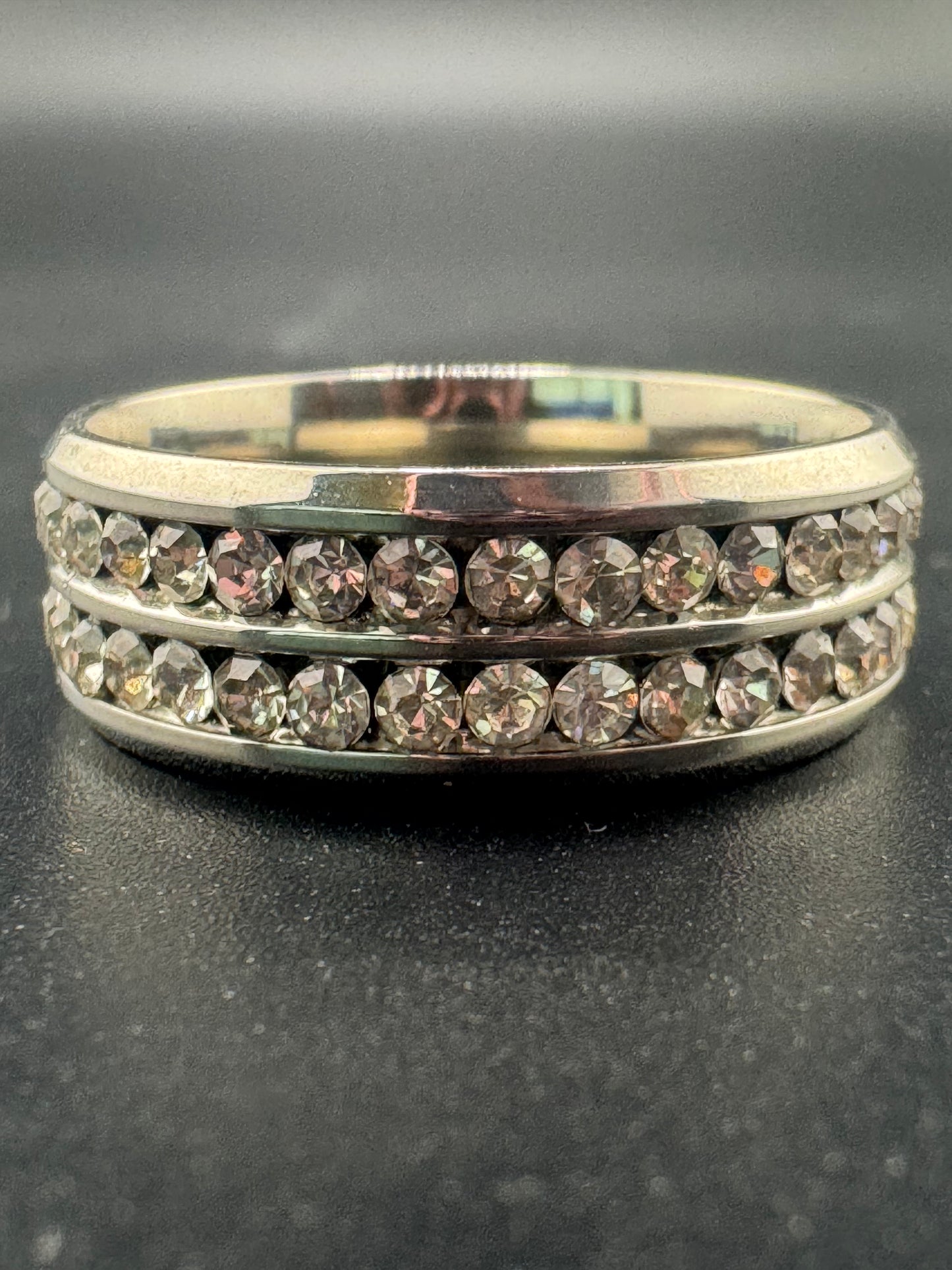 Stainless Steel 2-Row CZ Diamond Band – 8.7mm, Size 6.5