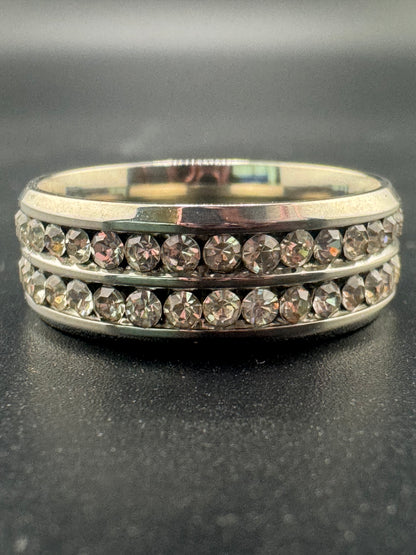 Stainless Steel 2-Row CZ Diamond Band – 8.7mm, Size 6.5