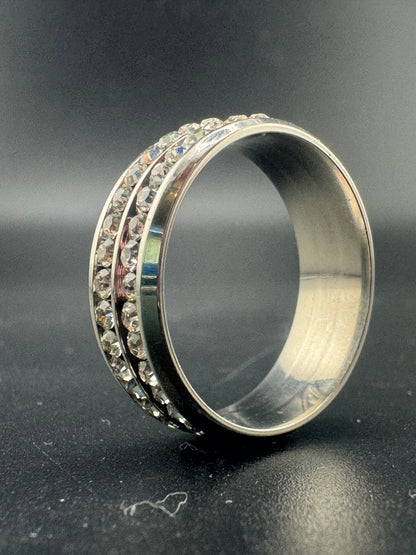 Stainless Steel 2-Row CZ Diamond Band – 8.7mm, Size 6.5