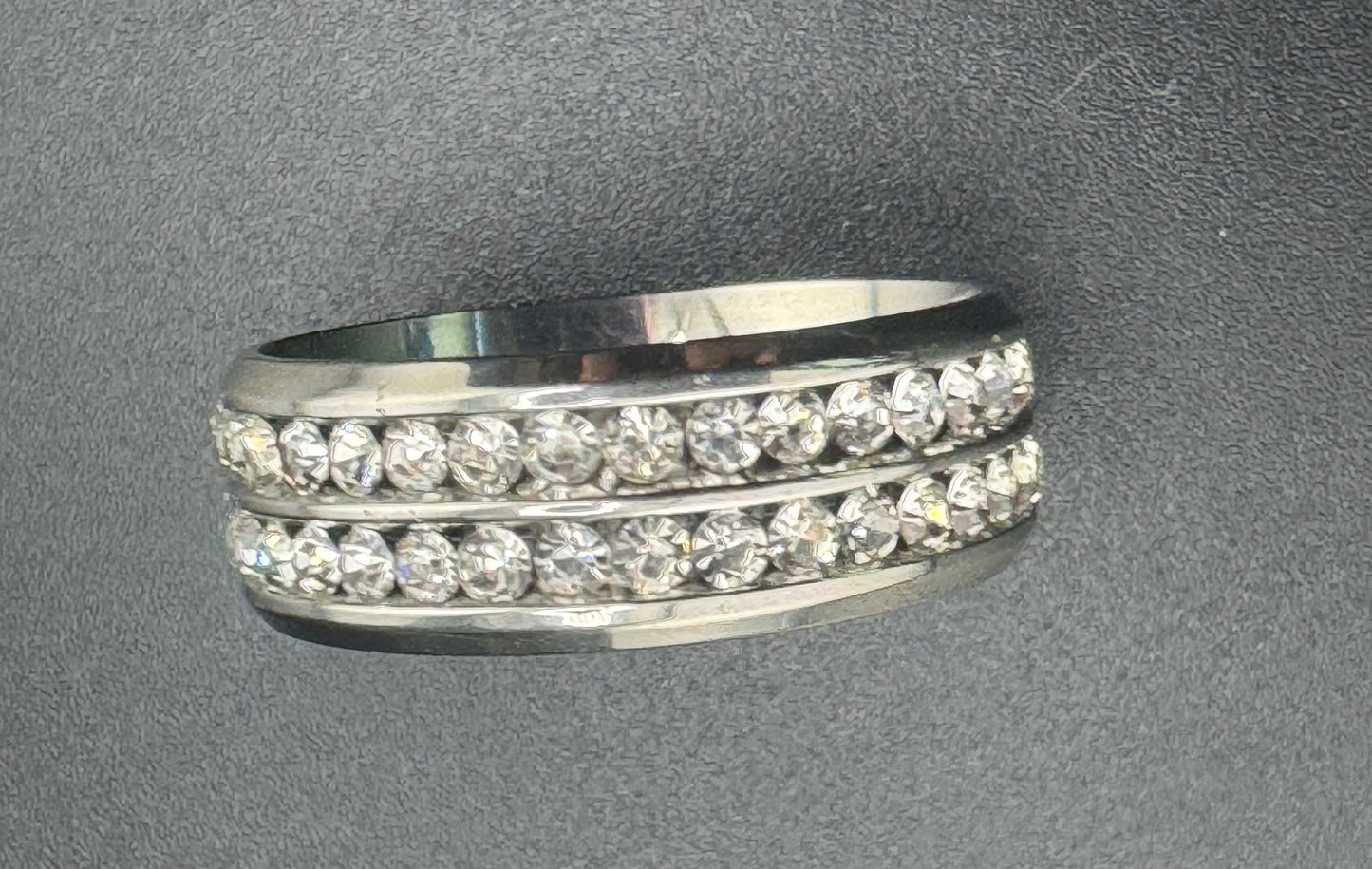 Stainless Steel 2-Row CZ Diamond Band – 8.7mm, Size 6.5