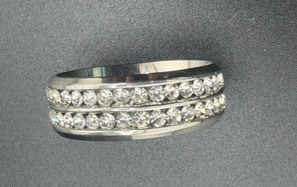 Stainless Steel 2-Row CZ Diamond Band – 8.7mm, Size 6.5