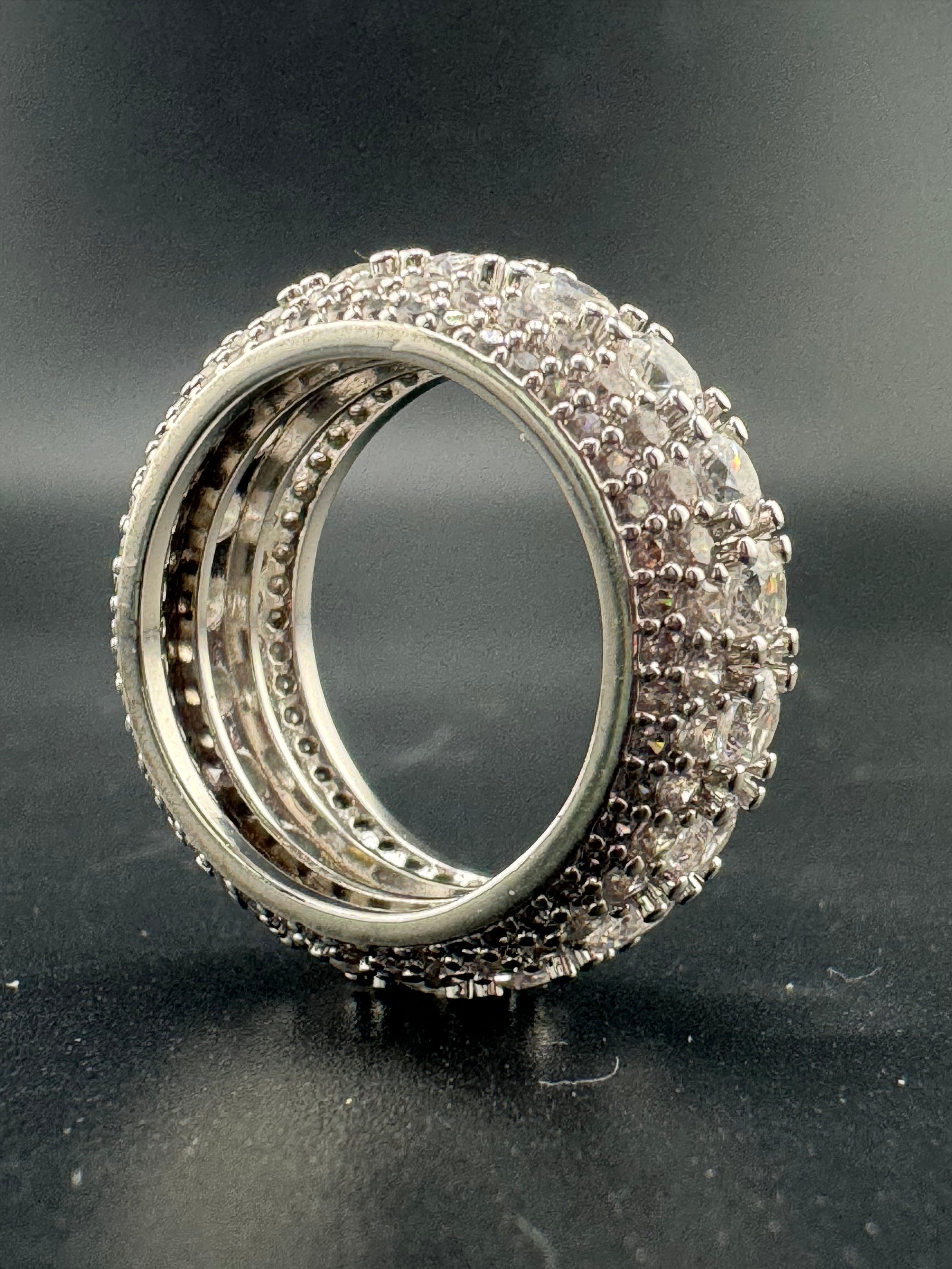 Fully Encrusted Stainless Steel CZ Diamond Ring – 9.7mm, Size 7.25 detail view
