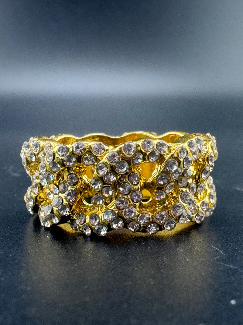 Gold Plated Stainless Steel Fully Encrusted CZ Chain Link Ring – 11.14mm, Size 10.5