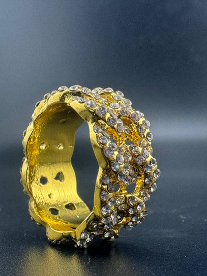 Gold Plated Stainless Steel Fully Encrusted CZ Chain Link Ring – 11.14mm, Size 12