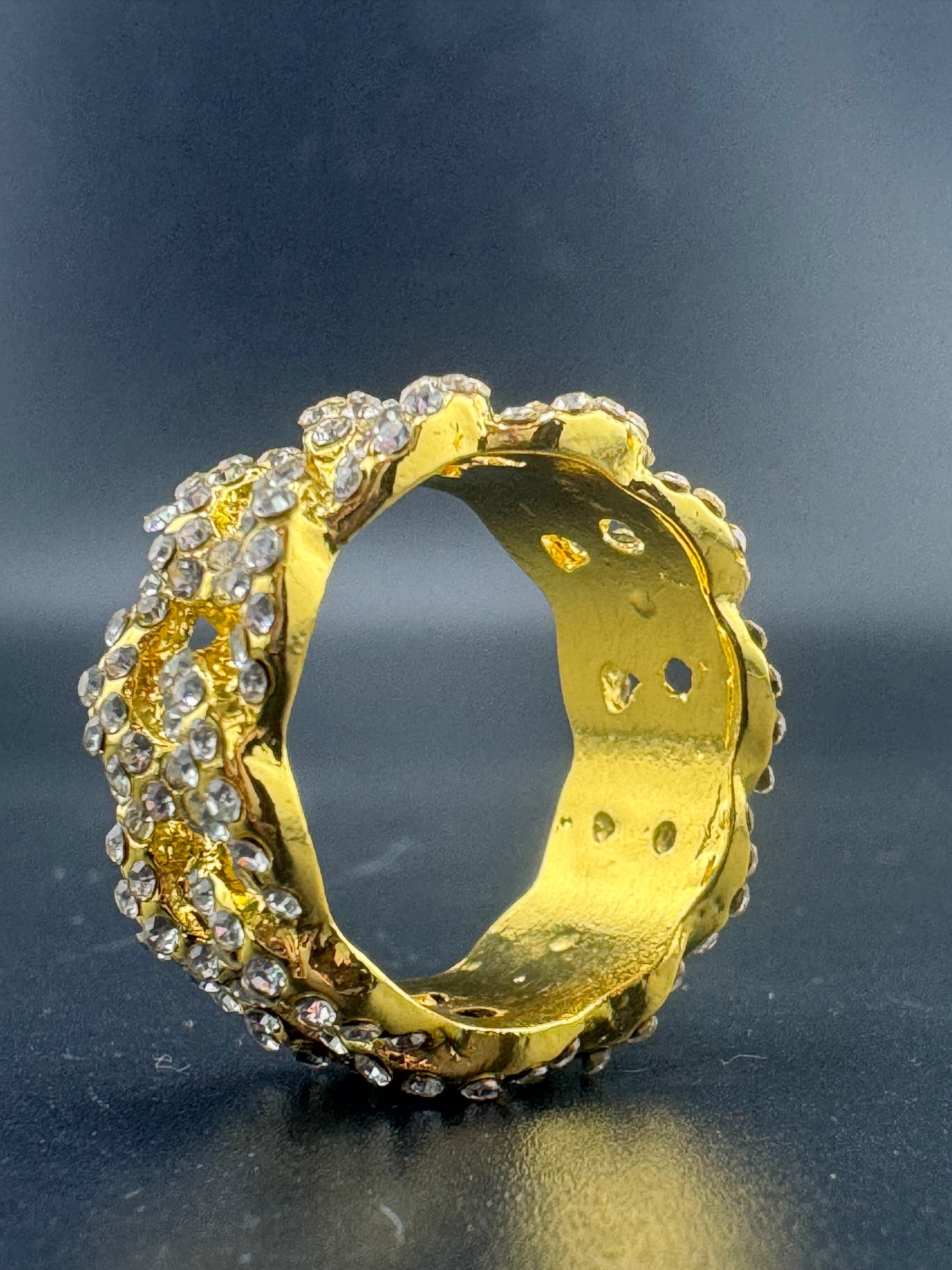 Gold Plated Stainless Steel Fully Encrusted CZ Chain Link Ring – 11.14mm, Size 10.5