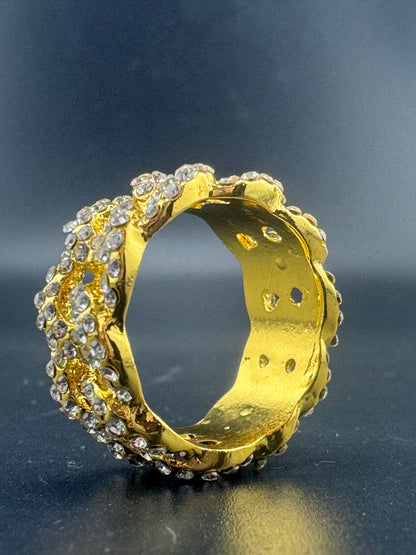 Gold Plated Stainless Steel Fully Encrusted CZ Chain Link Ring – 11.14mm, Size 10.5