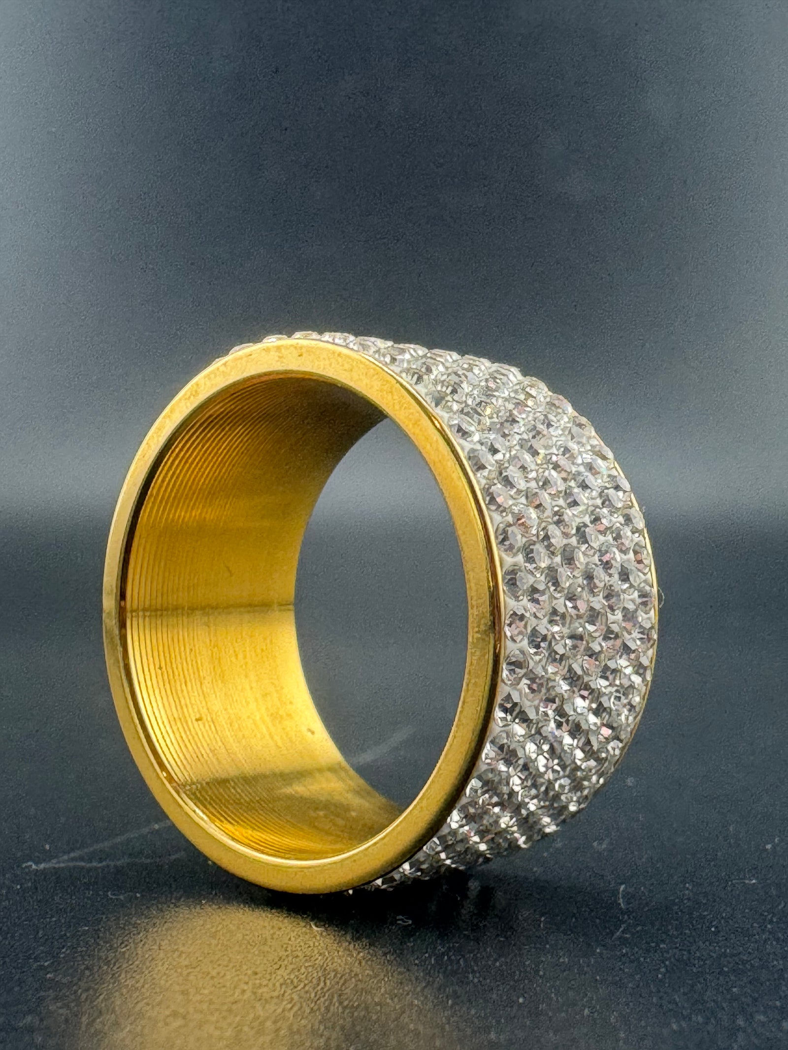 Gold Plated Stainless Steel Fully Encrusted CZ Diamond Ring – 12mm, Size 11.25 detail view