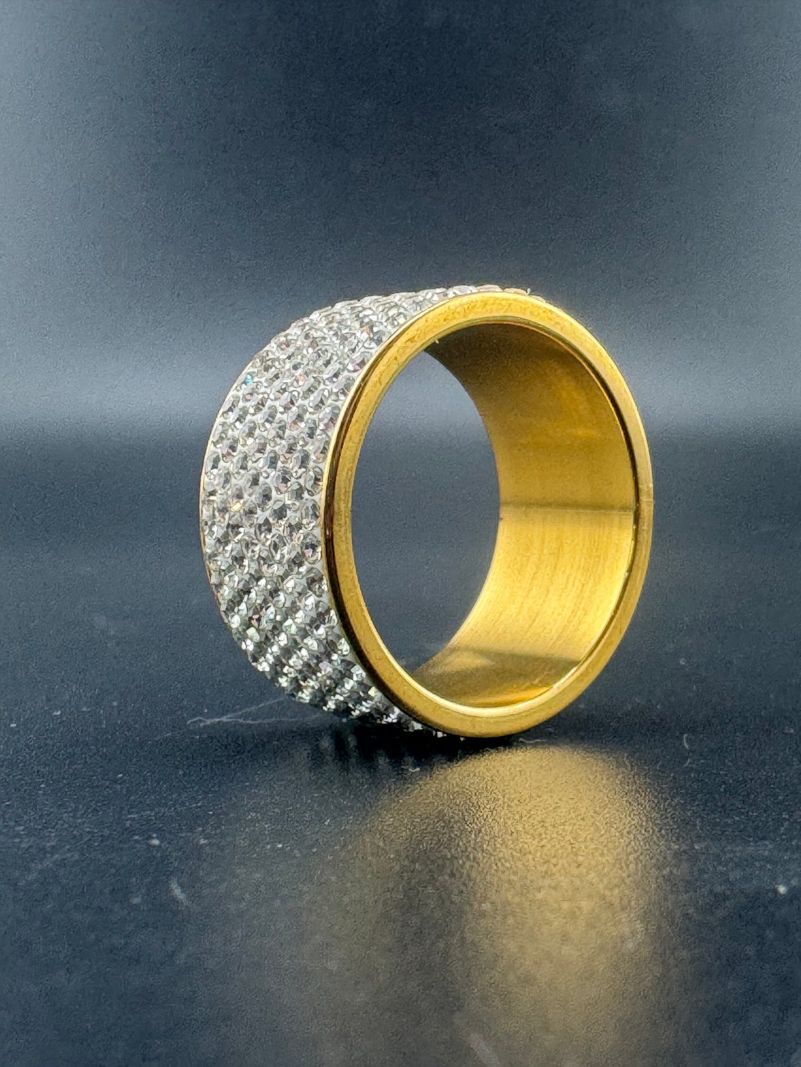 Gold Plated Stainless Steel Fully Encrusted CZ Diamond Ring – 12mm, Size 11.25 alternate product view