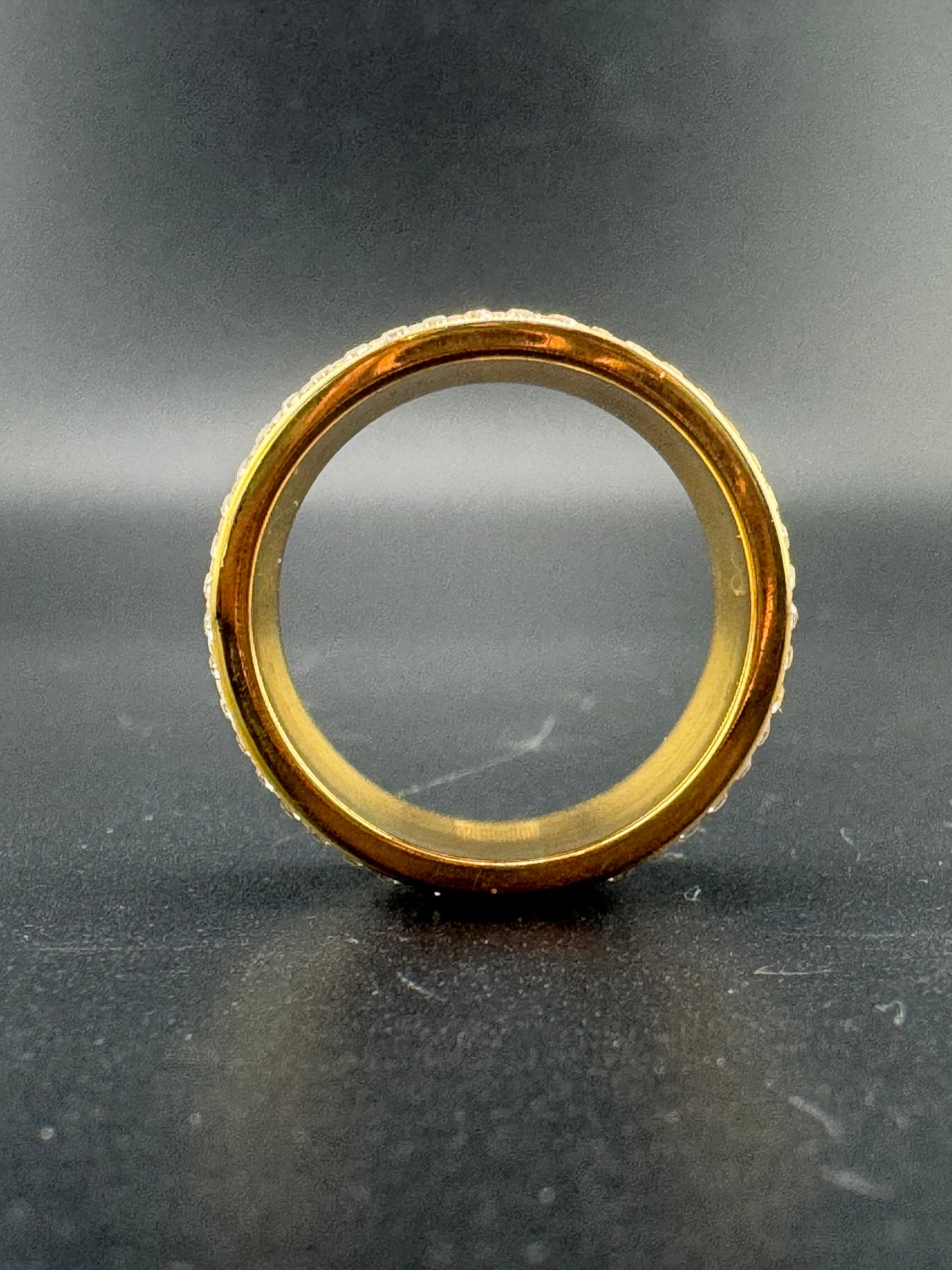 Gold Plated Stainless Steel Fully Encrusted CZ Diamond Ring – 12mm, Size 11.25