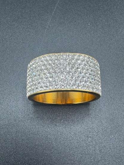 Gold Plated Stainless Steel Fully Encrusted CZ Diamond Ring – 12mm, Size 11.25