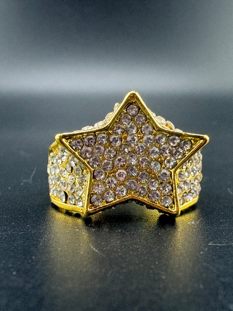 Gold Plated Stainless Steel CZ Diamond Star Ring – Size 10