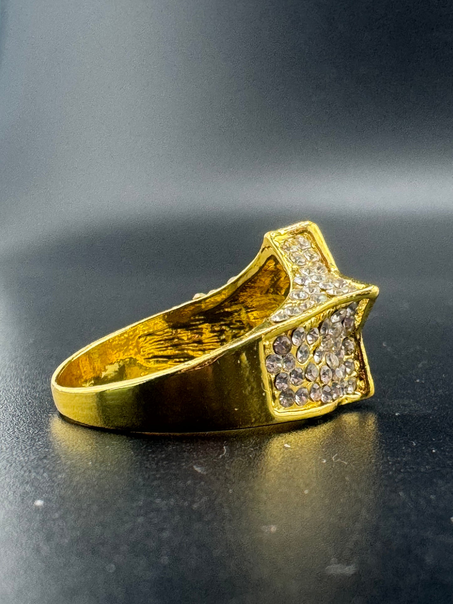 Gold Plated Stainless Steel CZ Diamond Star Ring – Size 11