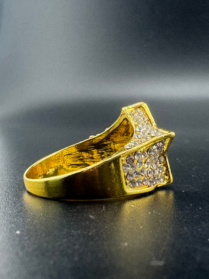 Gold Plated Stainless Steel CZ Diamond Star Ring – Size 10