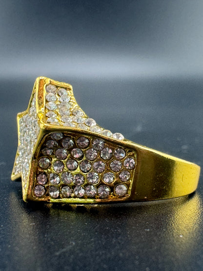 Gold Plated Stainless Steel CZ Diamond Star Ring – Size 11