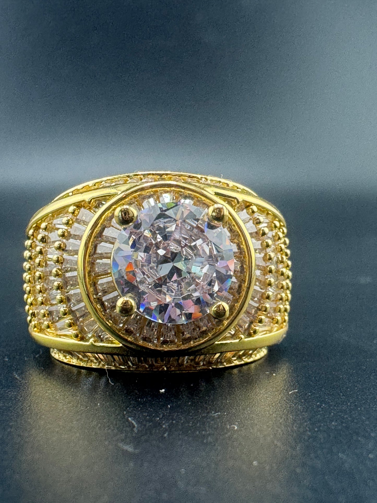 Gold Plated Stainless Steel CZ  Ring – 3.5 CT Center Stone, Size 10.25