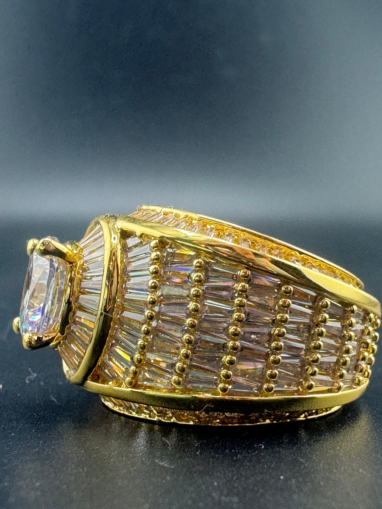 Gold Plated Stainless Steel CZ  Ring – 3.5 CT Center Stone, Size 10.25 detail view