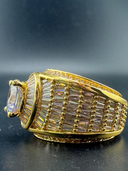 Gold Plated Stainless Steel CZ  Ring – 3.5 CT Center Stone, Size 10.25