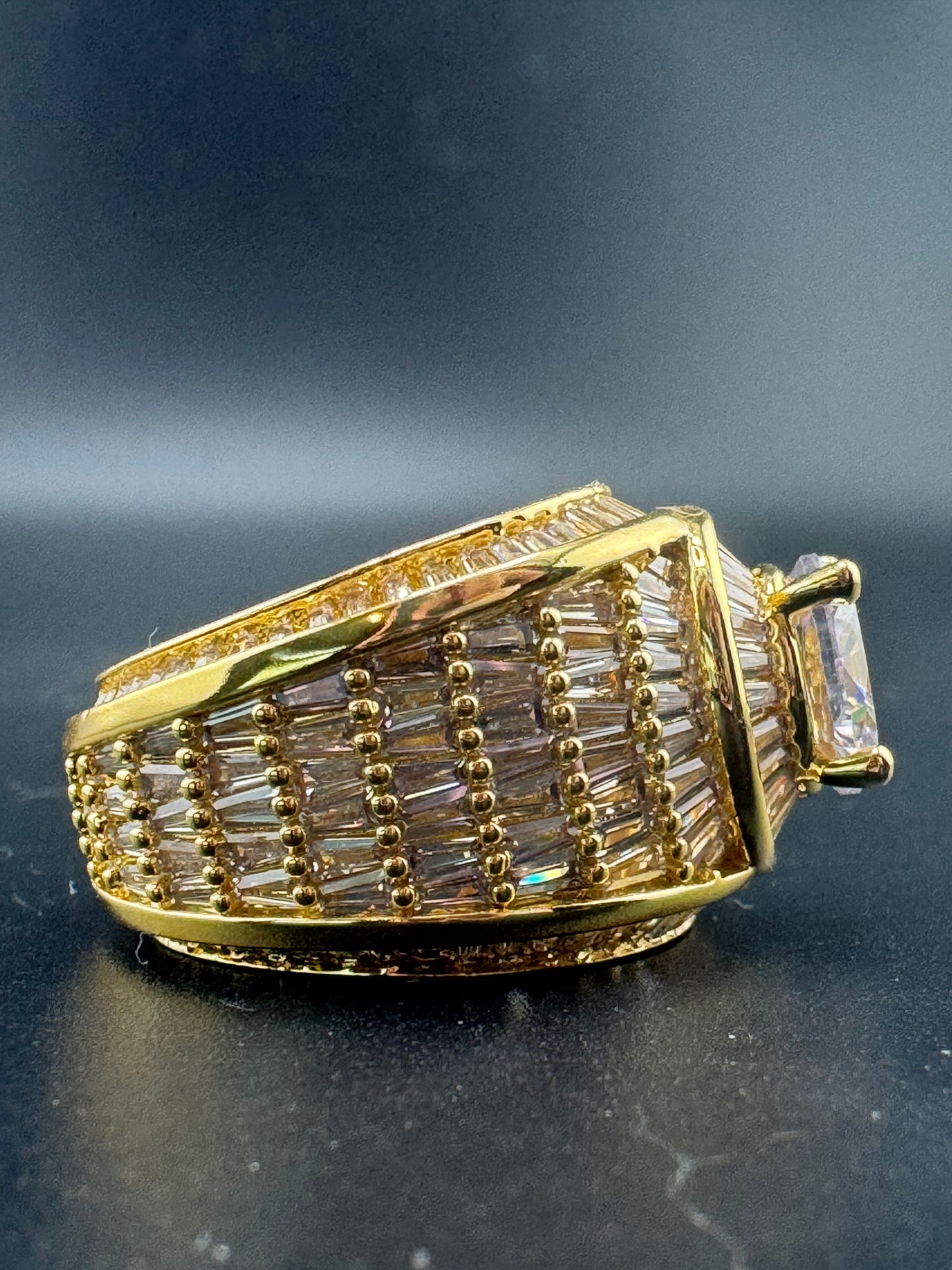 Gold Plated Stainless Steel CZ  Ring – 3.5 CT Center Stone, Size 10.25
