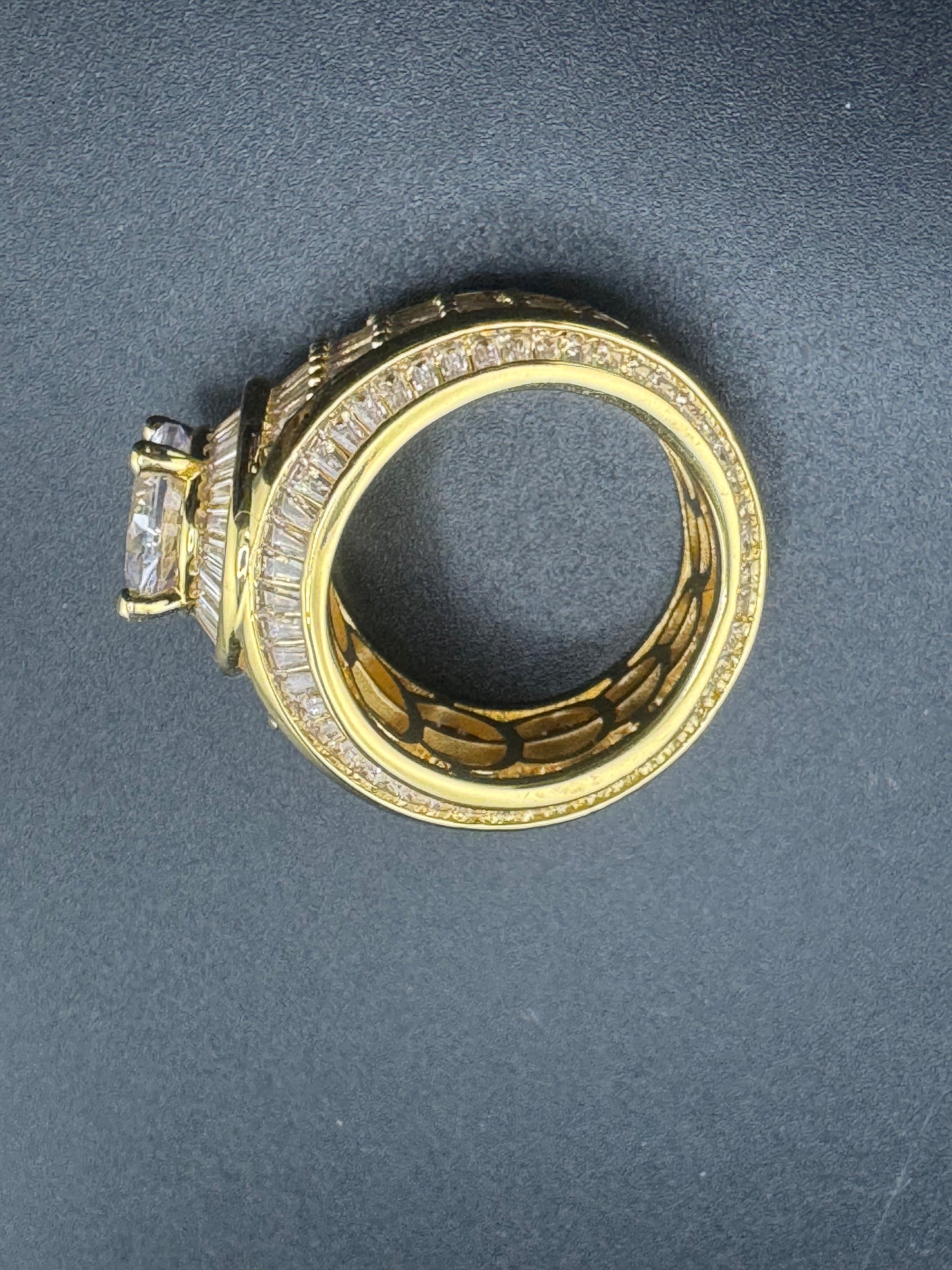 Gold Plated Stainless Steel CZ  Ring – 3.5 CT Center Stone, Size 10.25