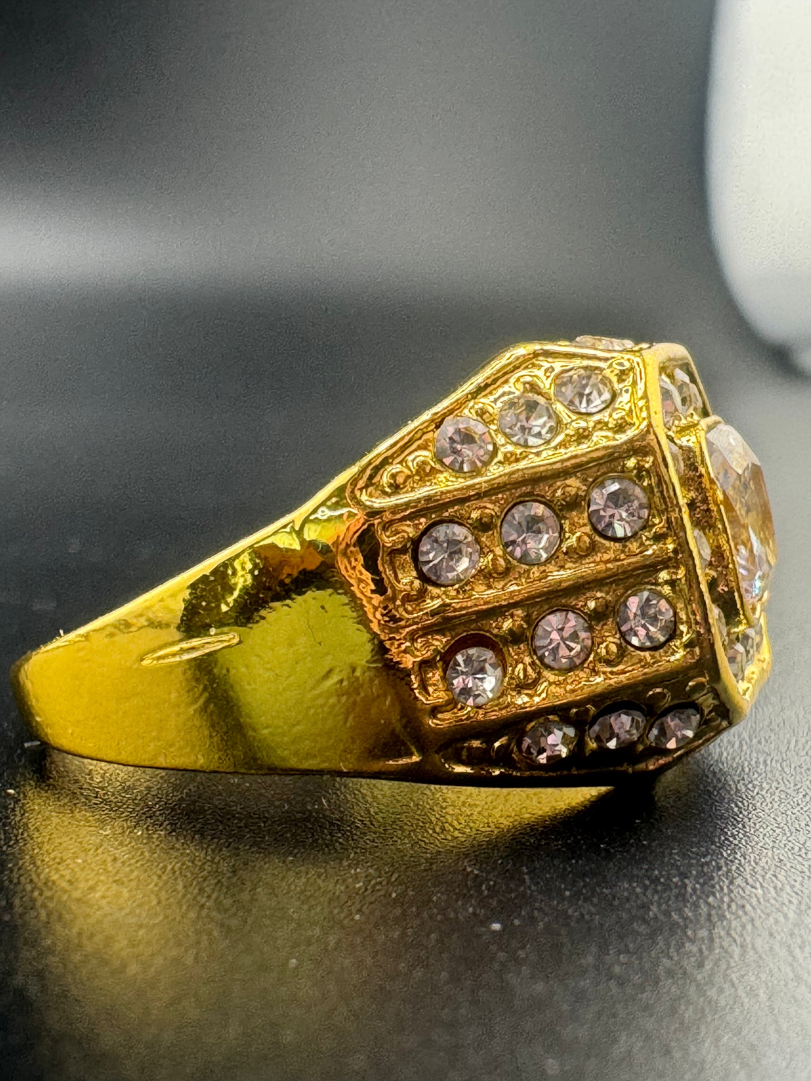 Gold Plated Stainless Steel CZ Square Ring – Size 11, 6.93 Grams alternate product view