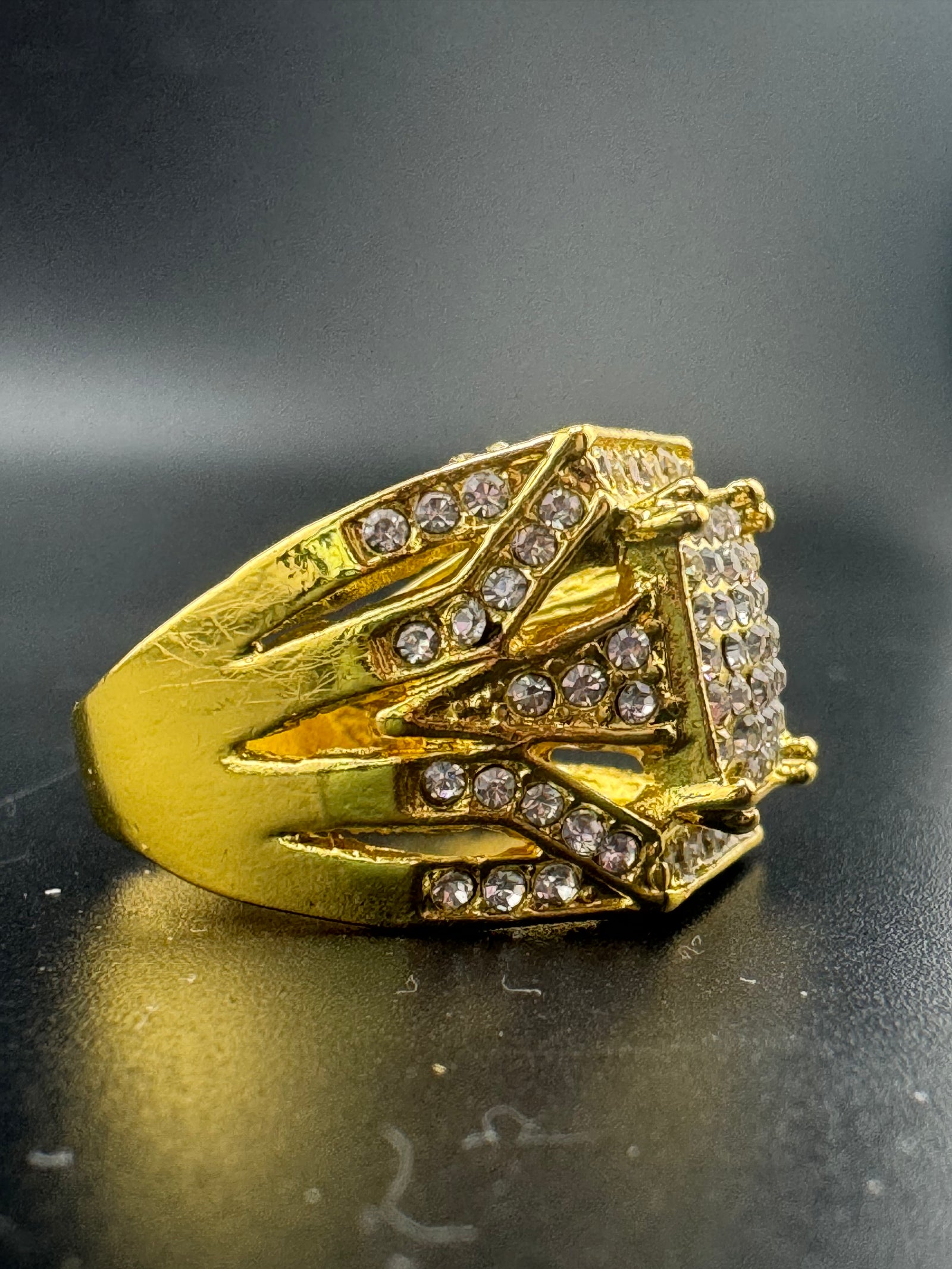 Gold Plated Stainless Steel Large Square CZ Ring – Size 11.5, 10.45 Grams detail view