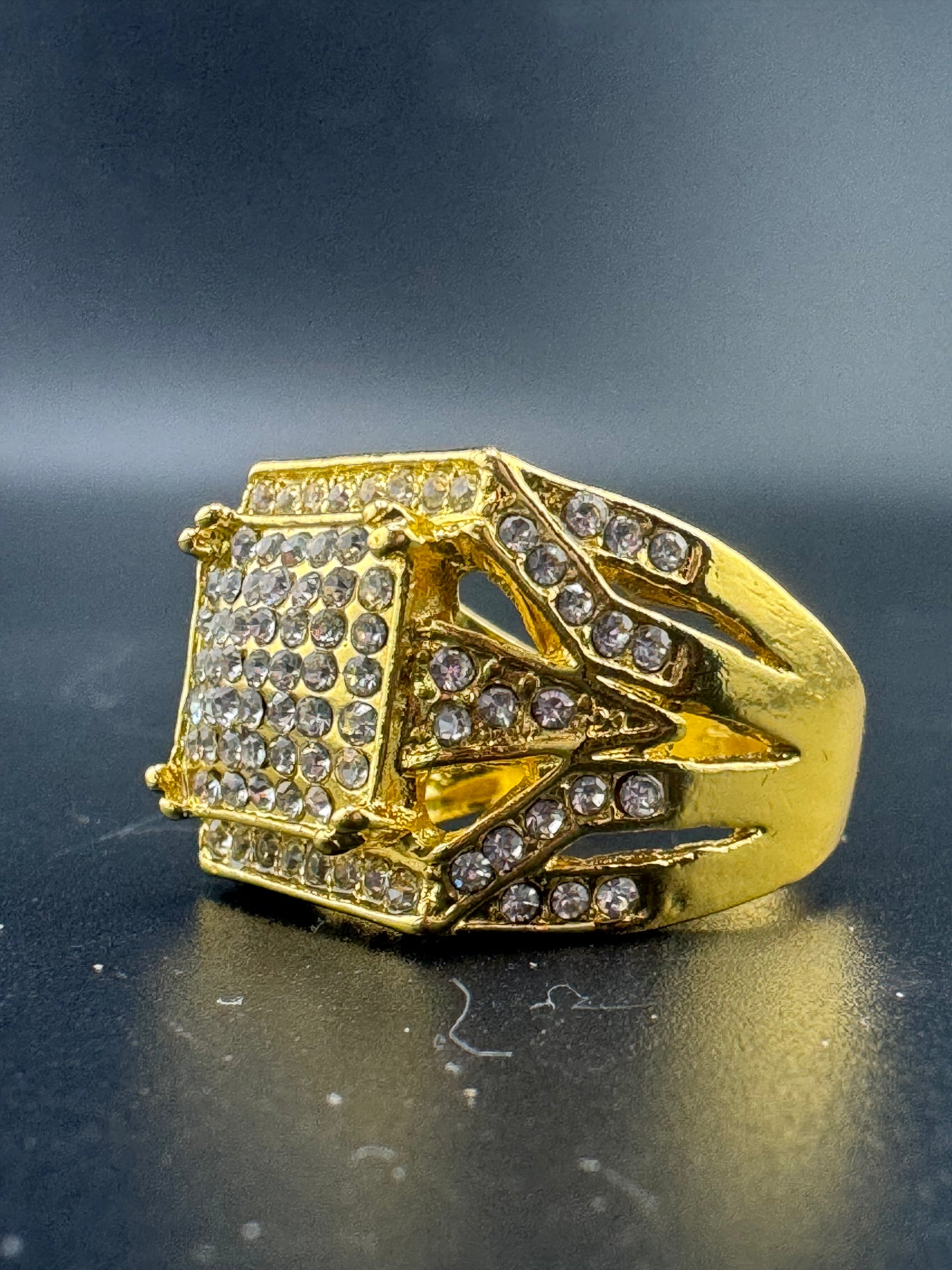 Gold Plated Stainless Steel Large Square CZ Ring – Size 11.5, 10.45 Grams alternate product view