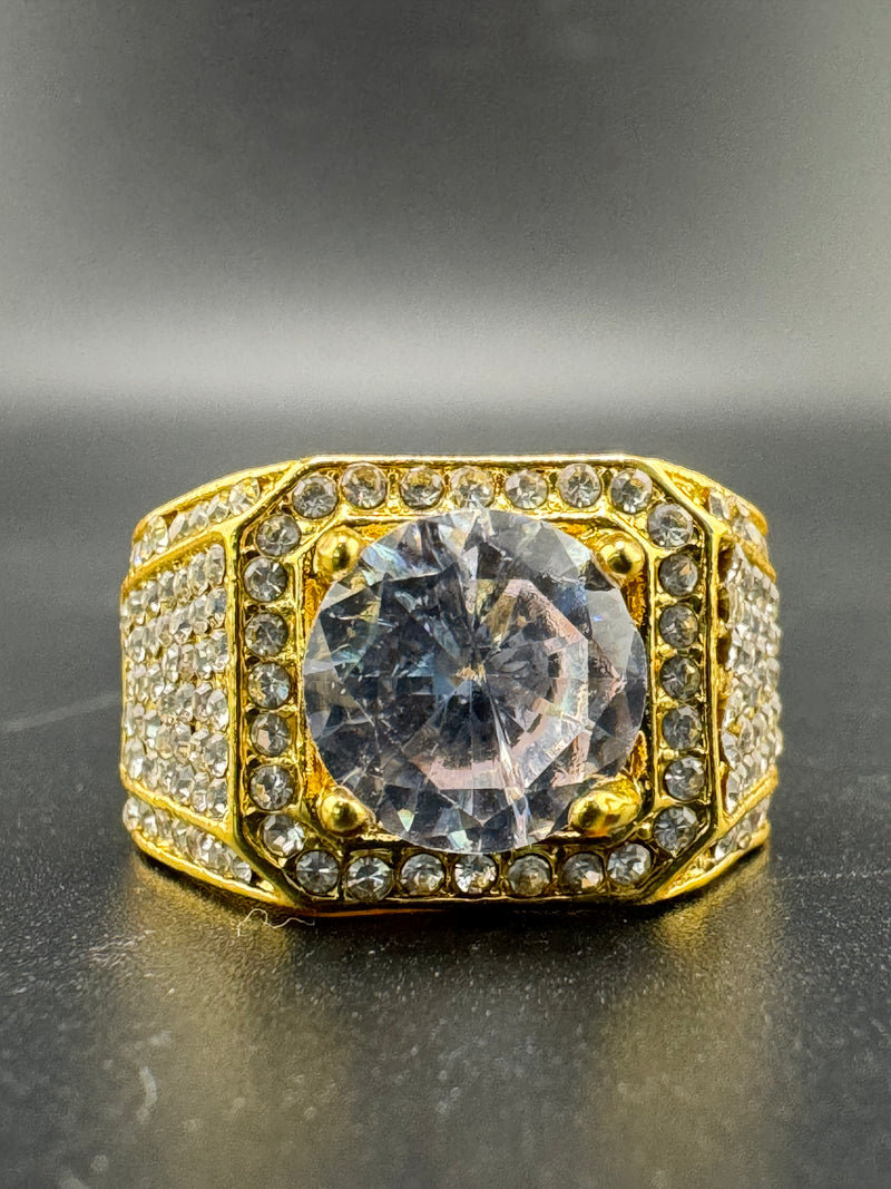 Gold Plated Stainless Steel CZ Diamond Ring – 3.5 Carat Center Stone, Size 10