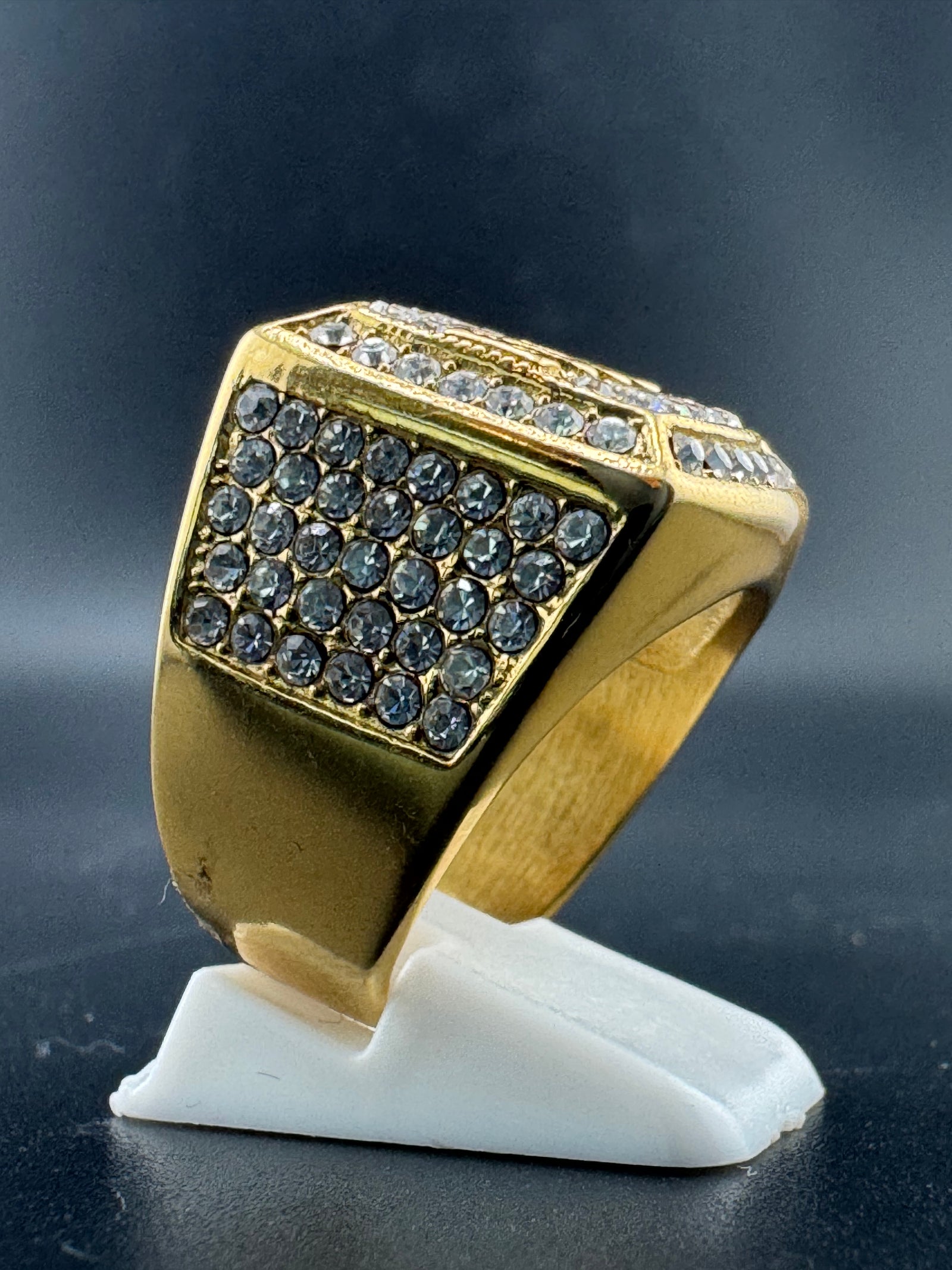 Gold Plated CZ Diamond “BOSS” Stainless Steel Ring – 20.20mm Wide, Size 11 detail view