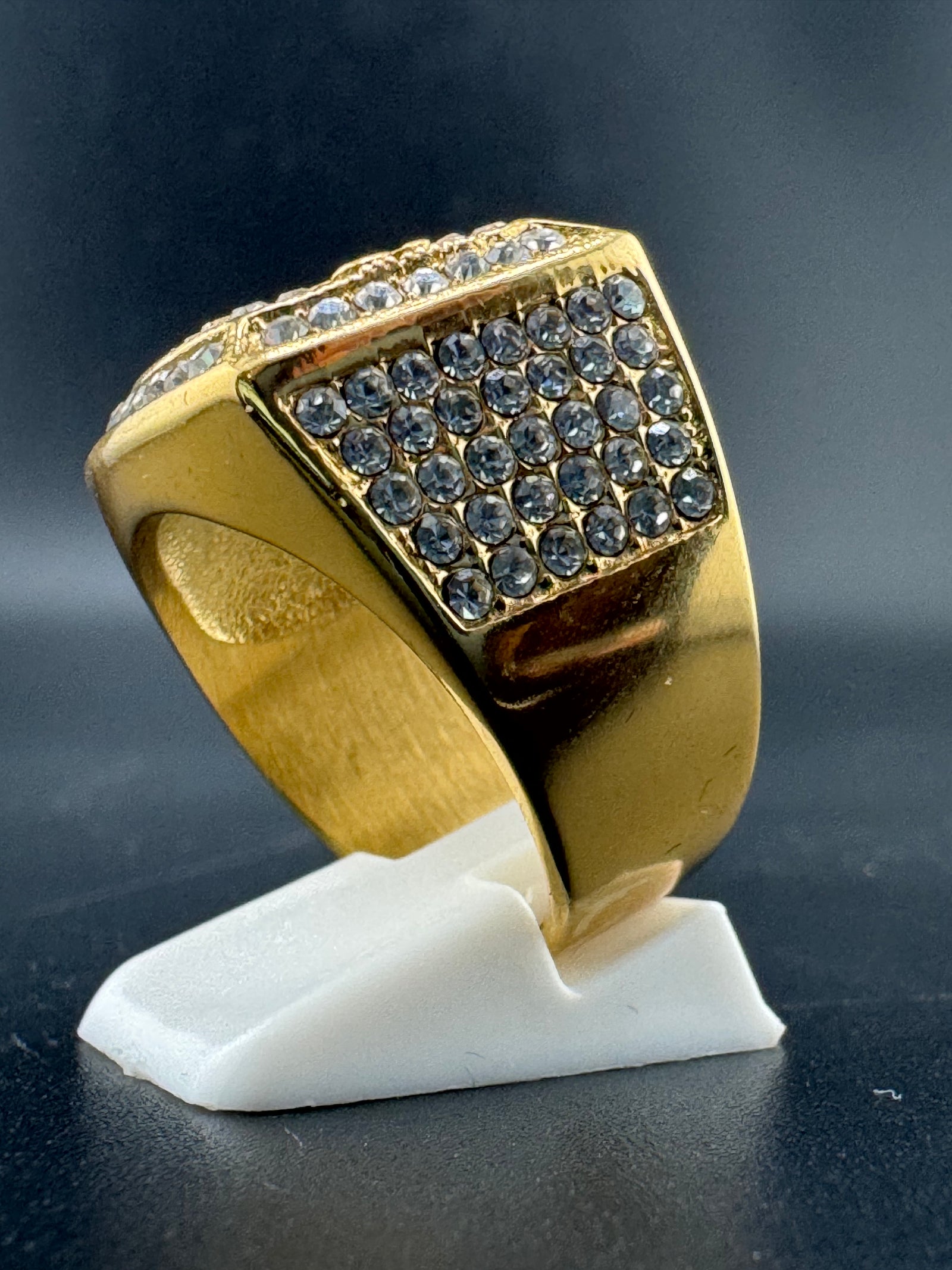 Gold Plated CZ Diamond “BOSS” Stainless Steel Ring – 20.20mm Wide, Size 11 alternate product view