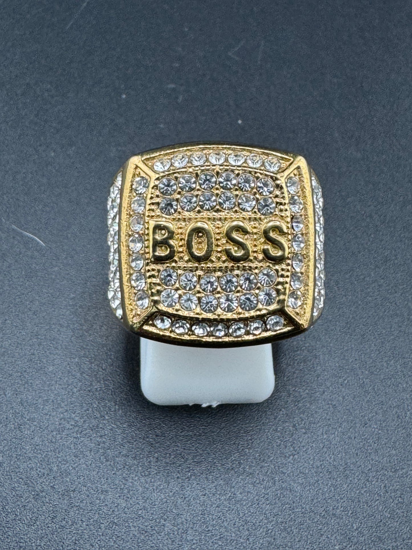 Gold Plated CZ Diamond “BOSS” Stainless Steel Ring – 20.20mm Wide, Size 11