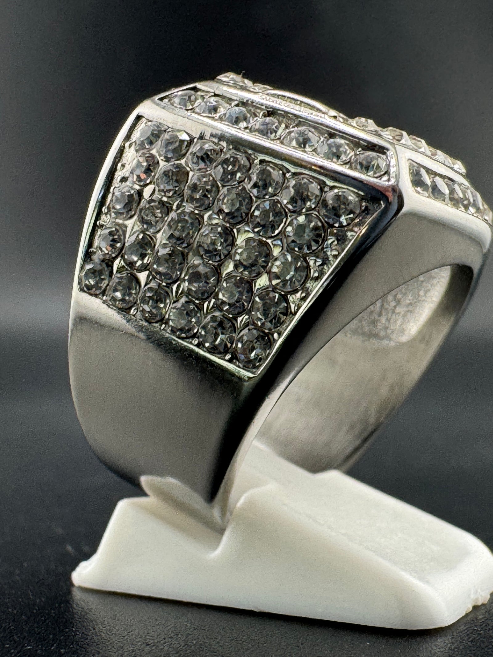 CZ Diamond “KING” Stainless Steel Ring – 20.4mm Wide, Size 10 detail view