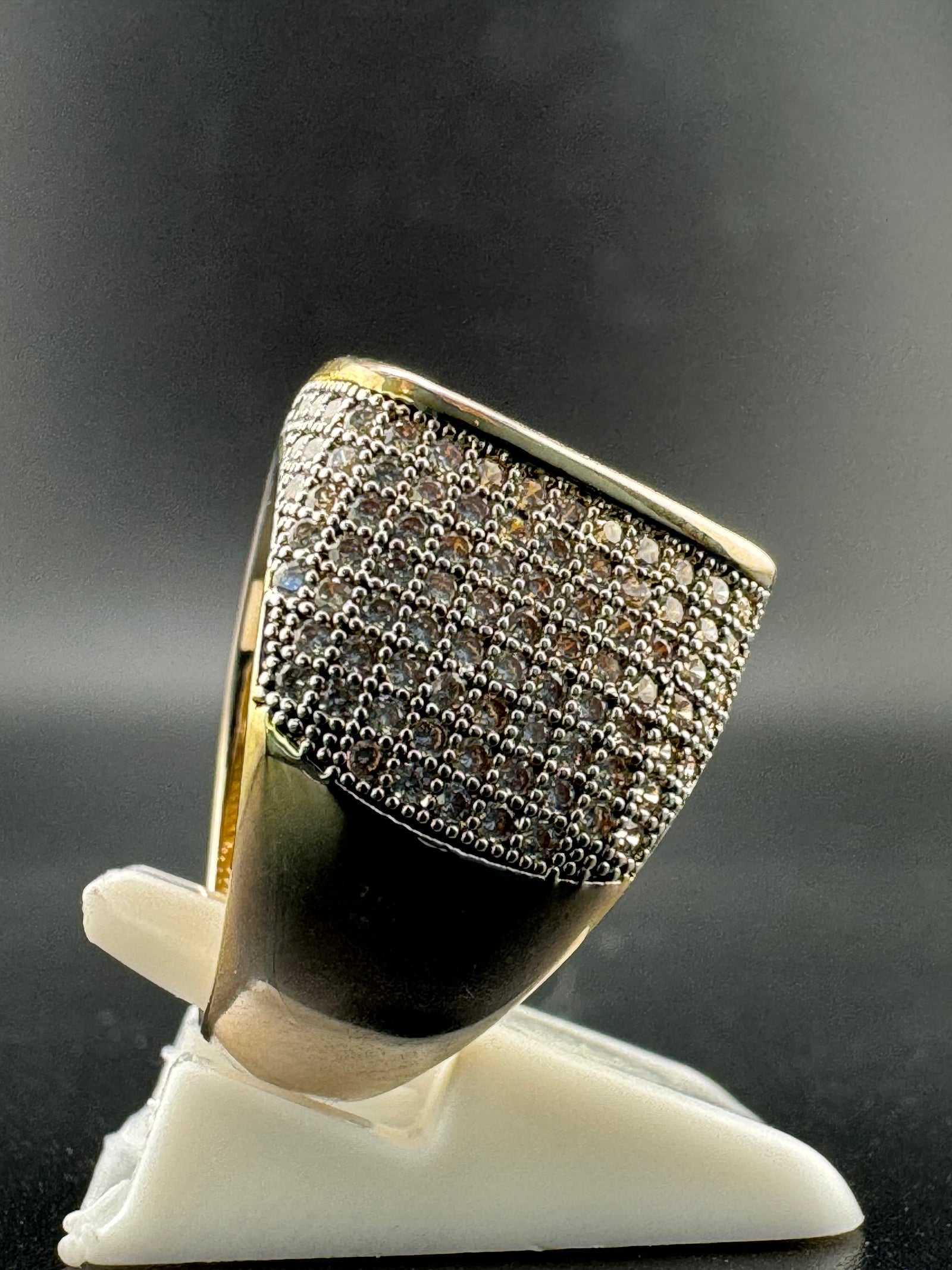 Gold Plated Stainless Steel CZ Diamond Ring – 16.2mm Wide, Size 10 detail view