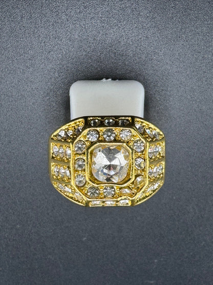 Gold Plated Diamond Cut CZ Round Ring – 16mm Wide, Size 11.5