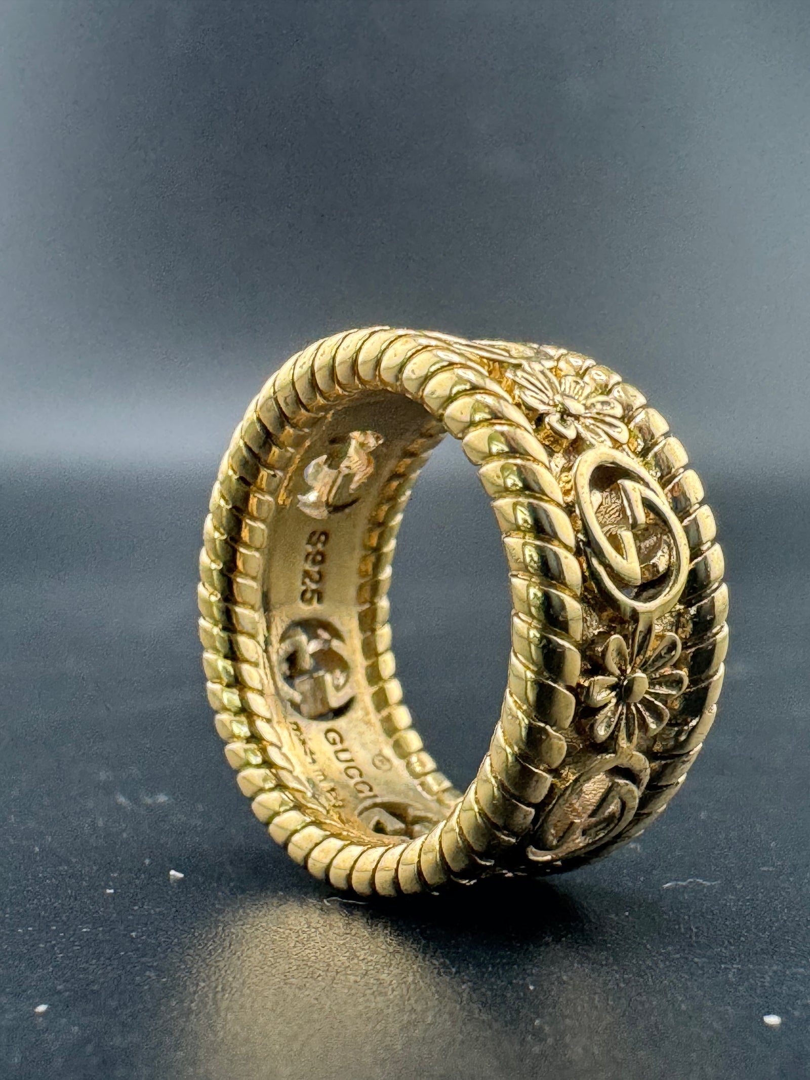 Gold Plated Sterling Silver Gucci Flower Symbol Women's Ring – Size 6, 7 Grams alternate product view