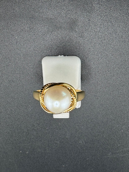 Gold Plated 925 Sterling Silver Pearl Ring – Size 7, 3.7 Grams