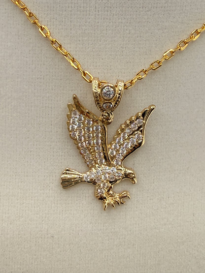 14K Gold  CZ Eagle Pendant
