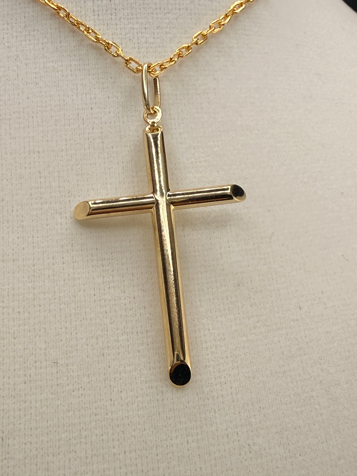 14K Solid Gold Cross Pendant detail view