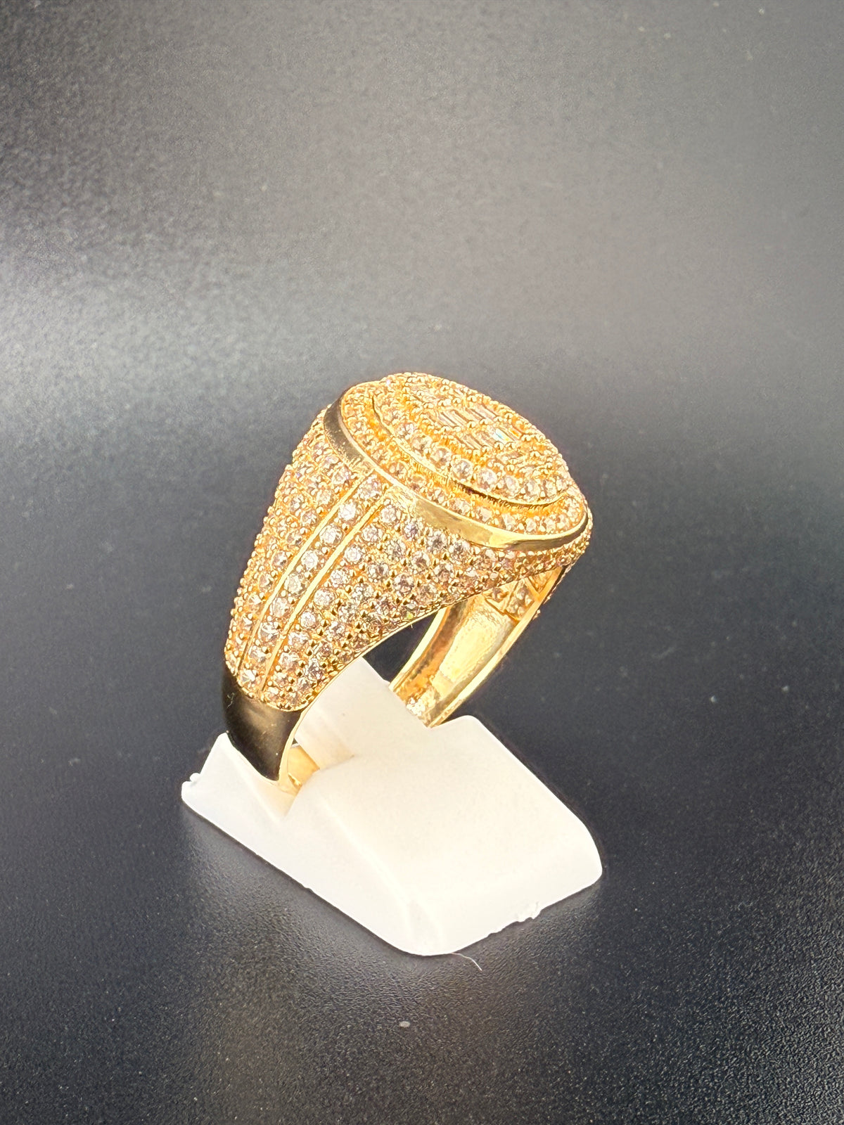 14K Solid Gold CZ Diamond-Encrusted Men’s Ring detail view
