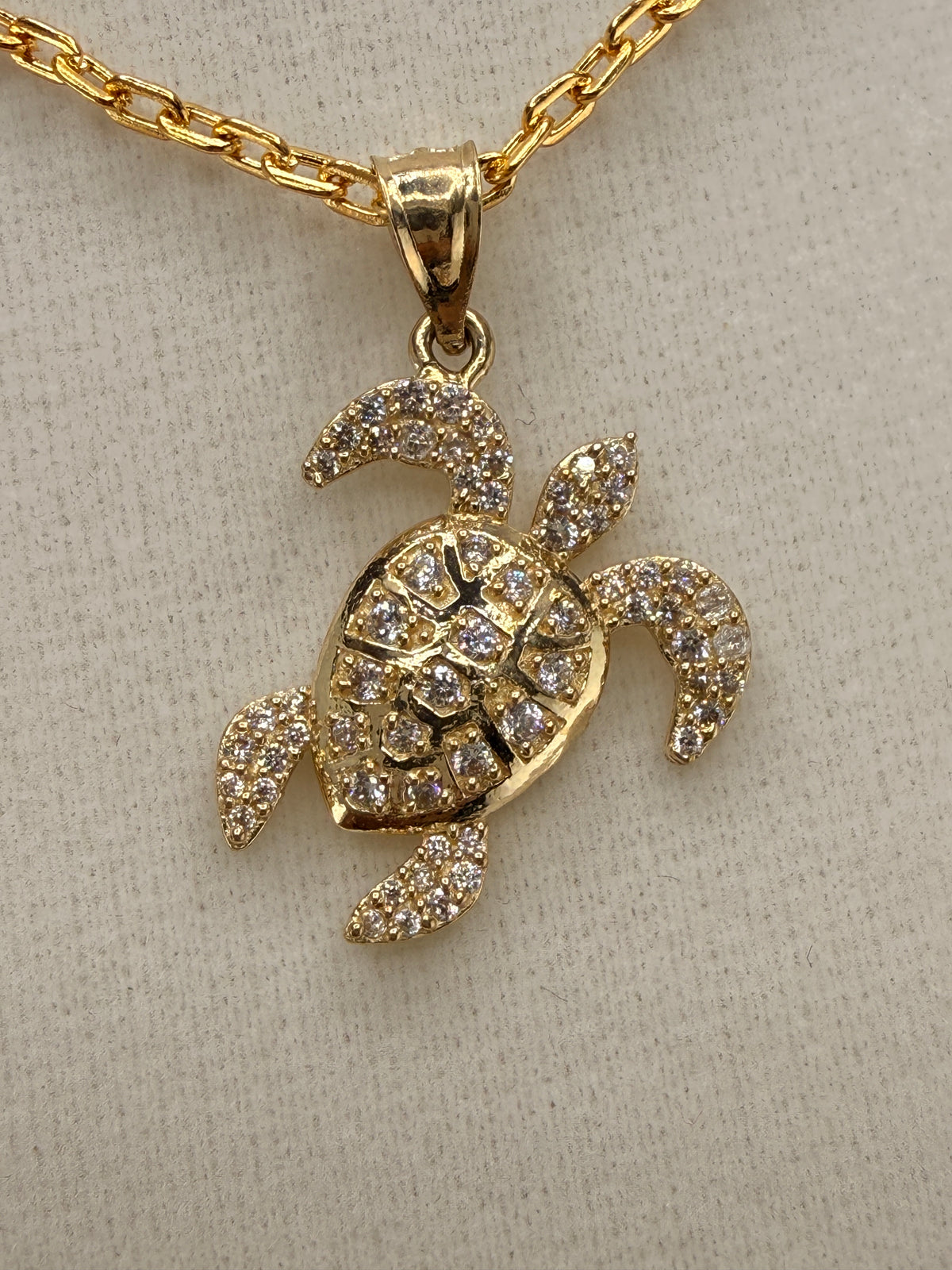 14K Gold CZ Diamond Turtle Pendant alternate product view