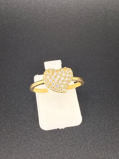 14K Solid Gold CZ Diamond Heart Ring