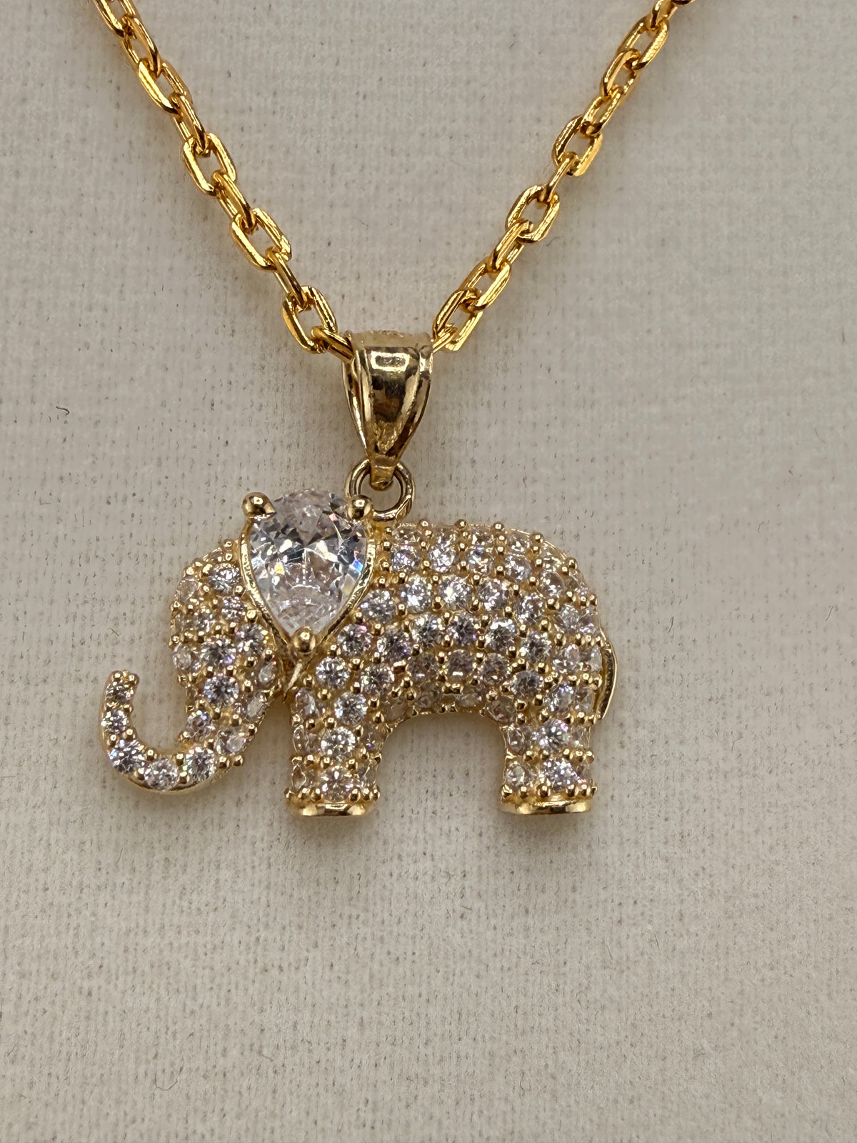 14K Solid Gold CZ Diamond-Encrusted Elephant Pendant alternate product view