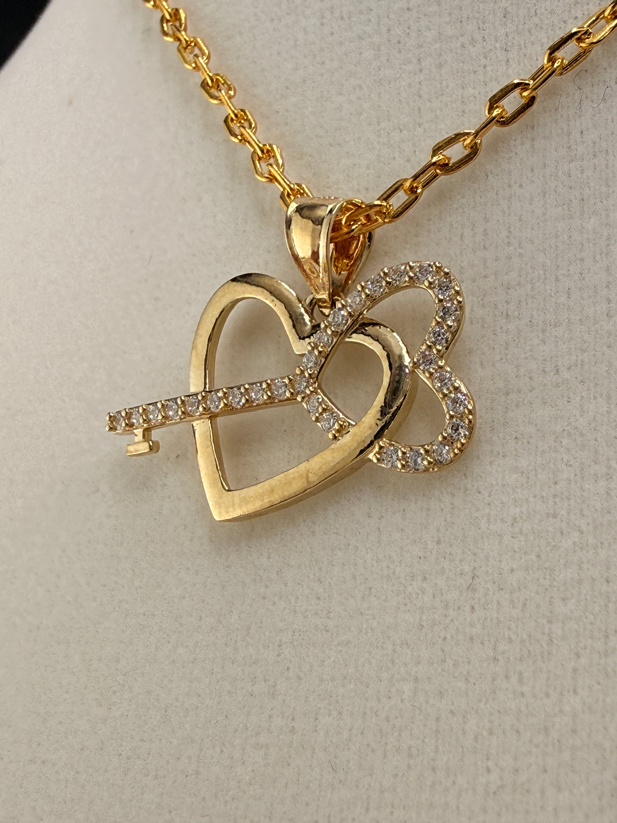 14K Solid Gold CZ Diamond “Key to My Heart” Pendant detail view
