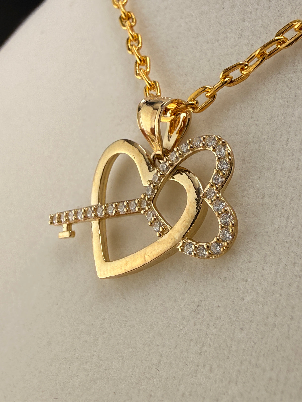 14K Solid Gold CZ Diamond “Key to My Heart” Pendant alternate product view