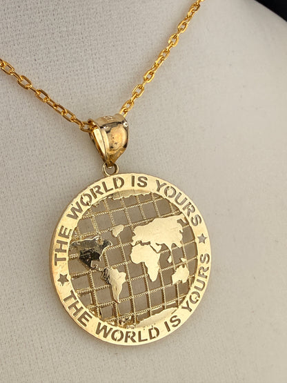 14K Gold “The World Is Yours” Map Pendant