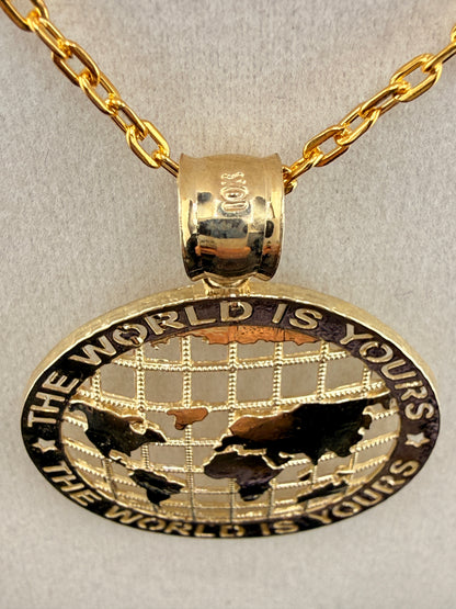 14K Gold “The World Is Yours” Map Pendant