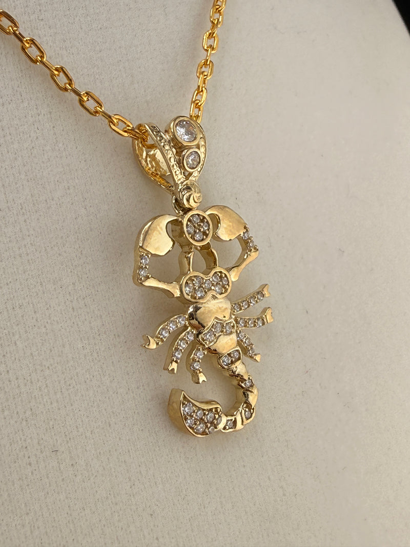 10K Solid Gold CZ Diamond Accent Scorpion Pendant