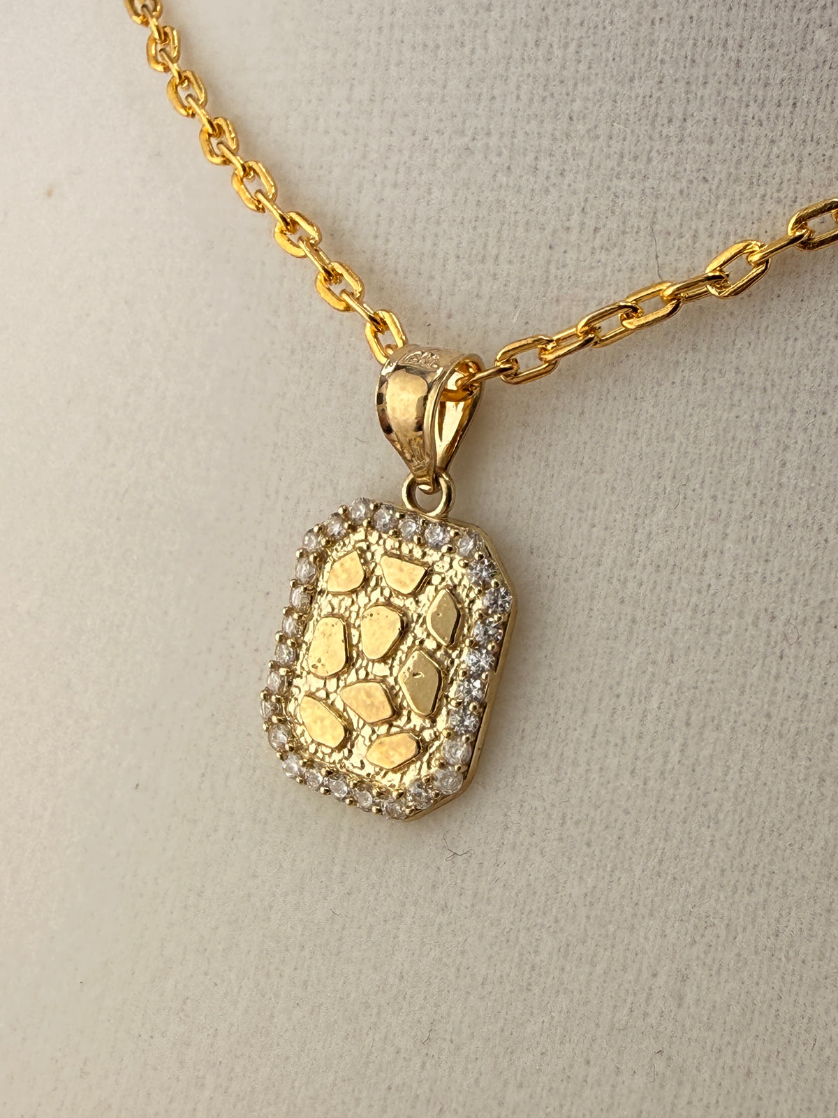 10K Solid Gold CZ Diamond Accent Gold Nugget Pendant alternate product view