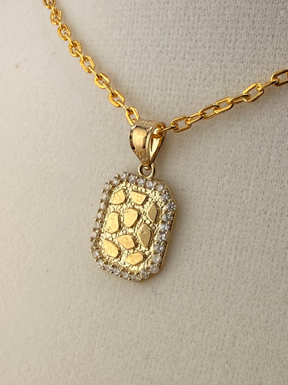 10K Solid Gold CZ Diamond Accent Gold Nugget Pendant
