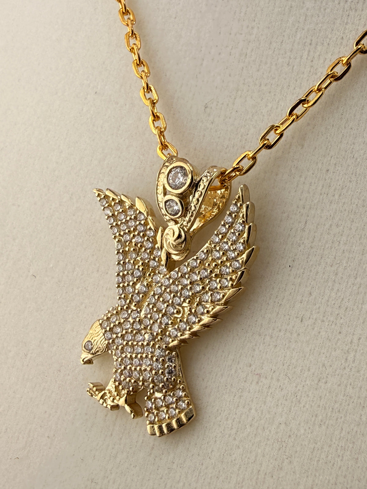 10K Solid Gold CZ Diamond-Encrusted Bald Eagle Pendant detail view